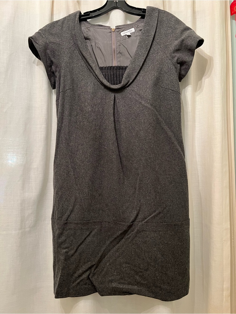 GENERRA Charcoal Gray Cowl Neck Wool Mini Dress